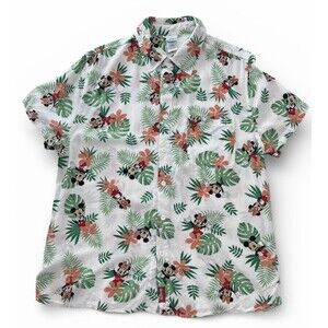 Mickey And Friends Size Adult Large Hawaiian Short Sleeve Shirt Mickey Minnie
